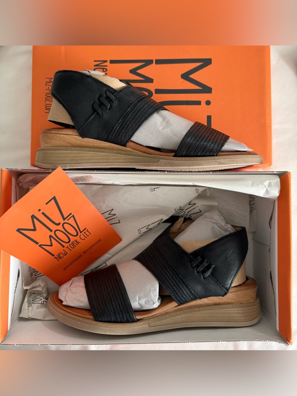 Miz Mooz Black Woven Leather Sling Sandals New in Box Size 7.5/8 EUR 38
